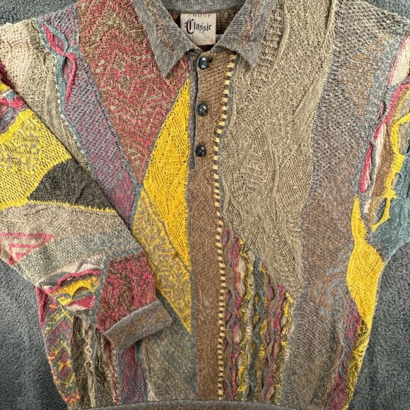 COOGI Classic Australia Authentic Knit Sweater Linen Blend Large Colorful Polo - Picture 1 of 16
